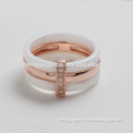 silver rose gold ring cz bazel setting white ceramic ring